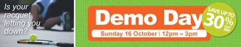 Racquet Demo Day on Sunday 16 October from 12 p.m. to 3 p.m